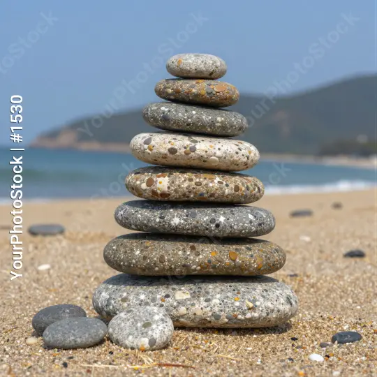 Stack of Pebbles on Sandy Beach pyramid stones