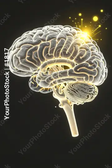 3D Rendered Human Brain Side View intricate lines