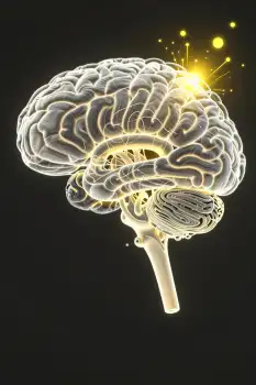 3D Rendered Human Brain Side View intricate lines