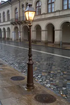Old Street Lamp on Cobblestone Pavement old-fashioned