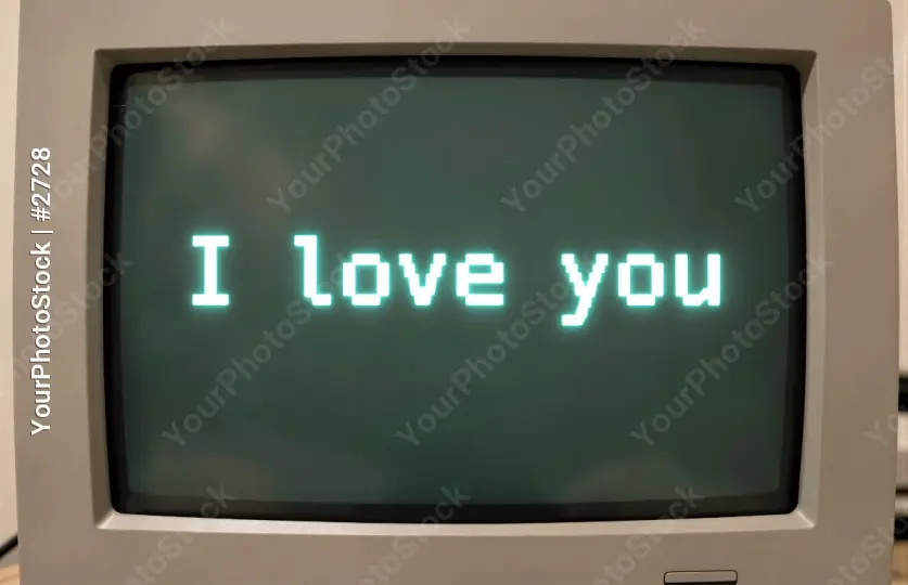Commodore 64 Computer with 'I Love You' Message crt retro