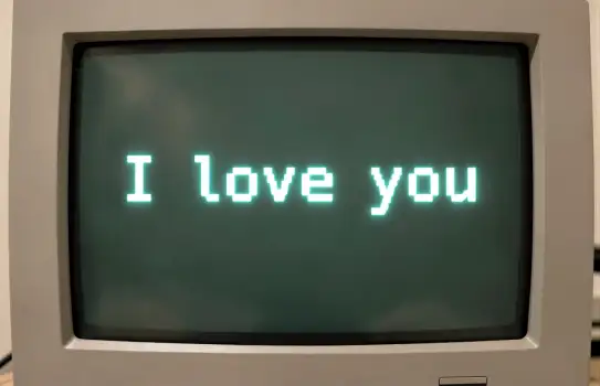 Commodore 64 Computer with 'I Love You' Message crt retro