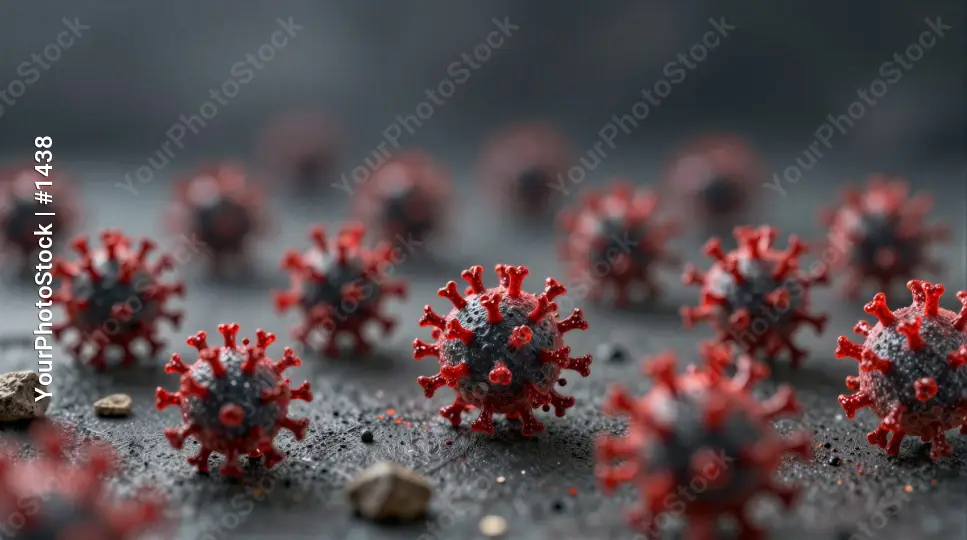 Scattered Red Viruses on Dark Surface spherical