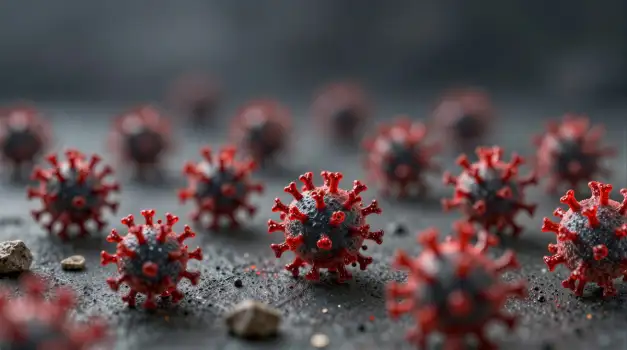 Scattered Red Viruses on Dark Surface spherical