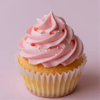 Pink Cupcake with Swirl Frosting and Sprinkles