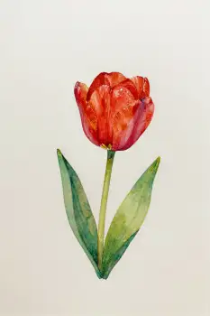Red Tulip Watercolor Illustration full bloom petals