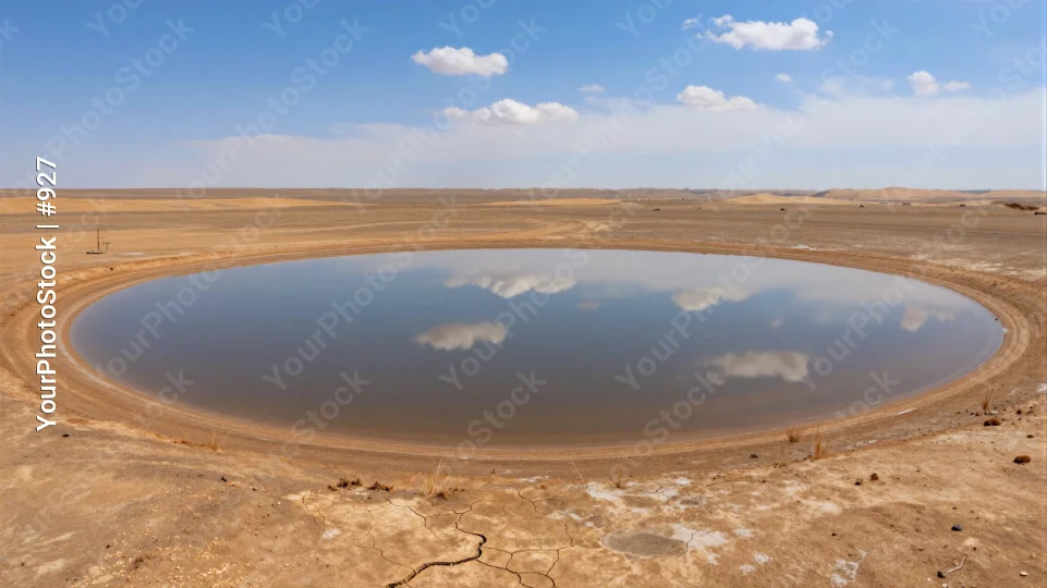 Desert Landscape with Circular Lake barren land