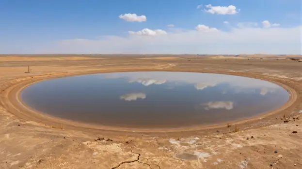 Desert Landscape with Circular Lake barren land