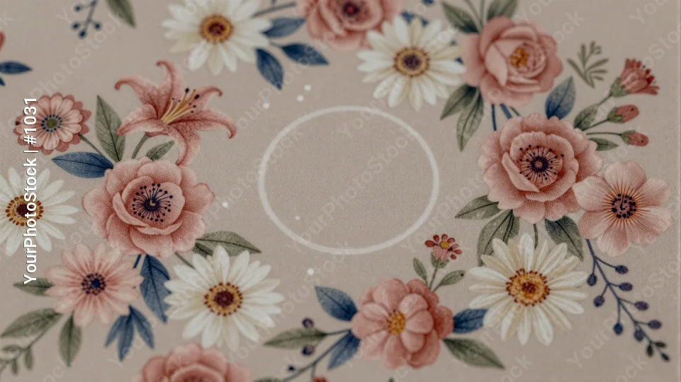 Symmetrical Floral Design with Pink, White, Blue Flowers