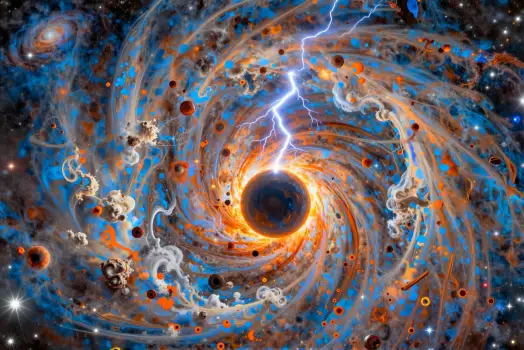 Black Hole Vortex Abstract Digital Art orange