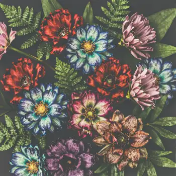 Colorful Flowers and Ferns Close-Up vibrant scattered