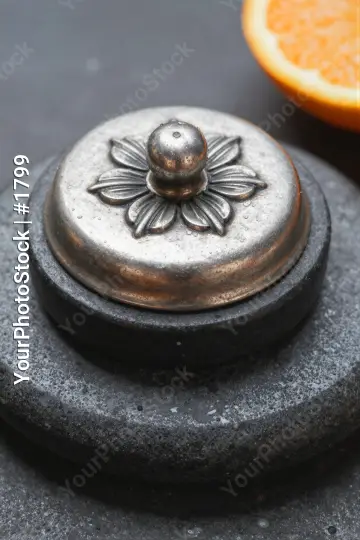 Metallic Flower Object with Orange Slice silver
