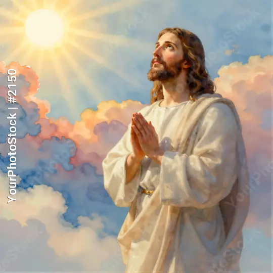 Praying Jesus Christ Digital Illustration white robe