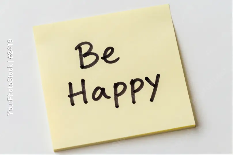 Happy Note on White Background sticky yellow cursive