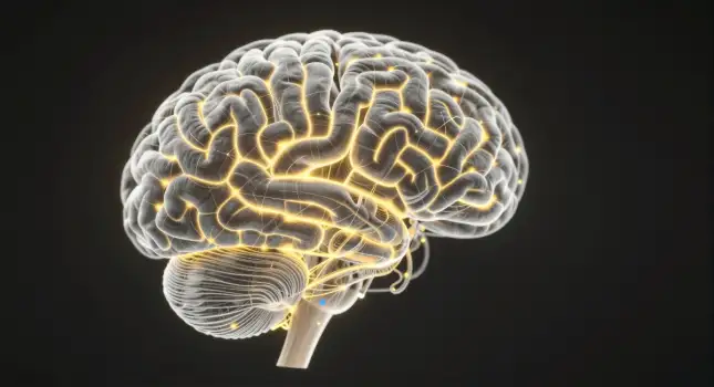3D Rendered Human Brain Side View intricate lines
