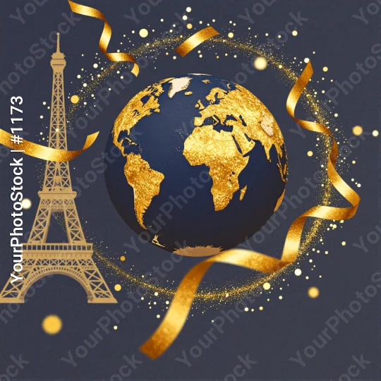 Eiffel Tower with Globe and Ribbon - Luxury Travel Illustration