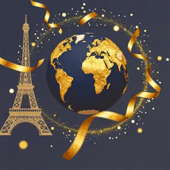 Eiffel Tower with Globe and Ribbon - Luxury Travel Illustration