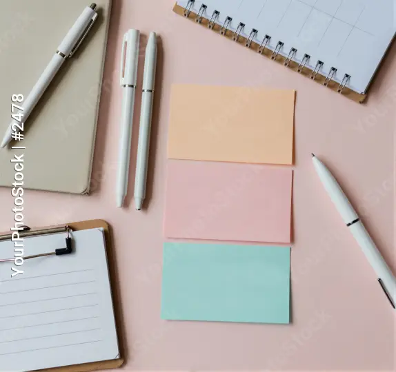Pink Background Stationery Flat Lay notebook sticky notes