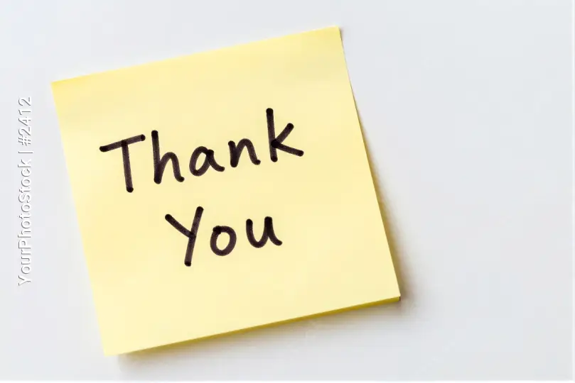Yellow 'Thank You' Sticky Note on White Background