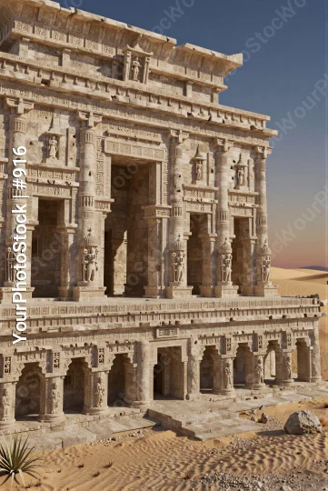 Ancient Temple in Desert stone columns carvings