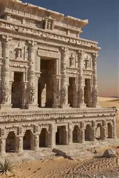 Ancient Temple in Desert stone columns carvings