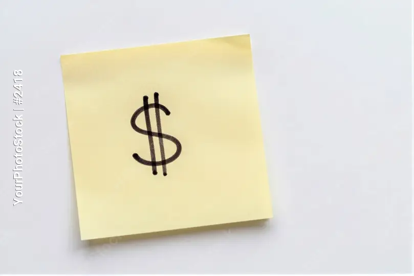 Sticky Note with Dollar Sign for Budgeting finance
