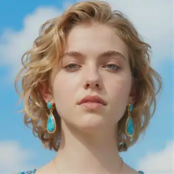 Serious Young Woman with Curly Blonde Hair and Turquoise Earrings model