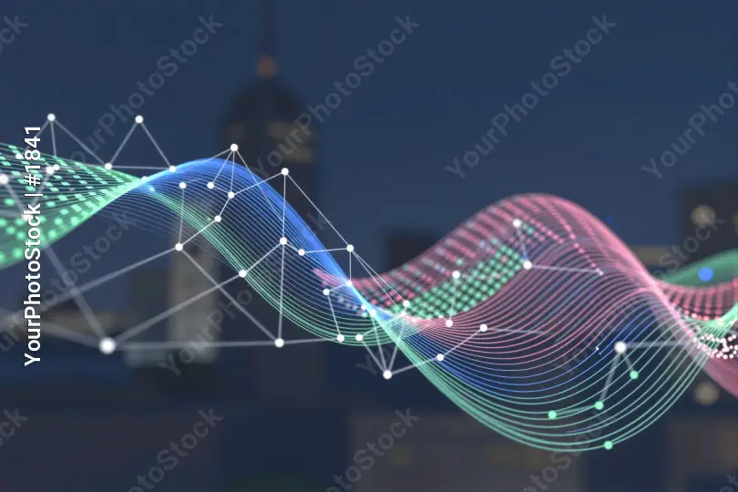 Futuristic Wave Structure with City Skyline digital illustration