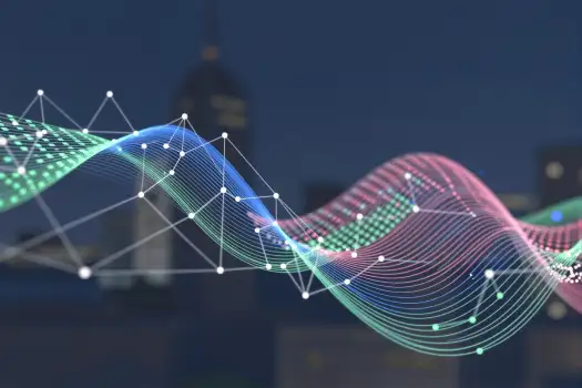 Futuristic Wave Structure with City Skyline digital illustration