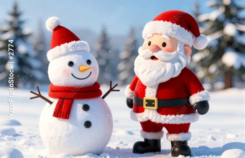 Santa Claus and Snowman in Winter Scene christmas characters