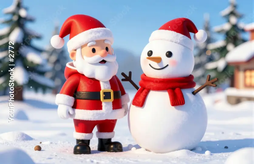 Santa Claus and Snowman in Winter Scene  christmas characters