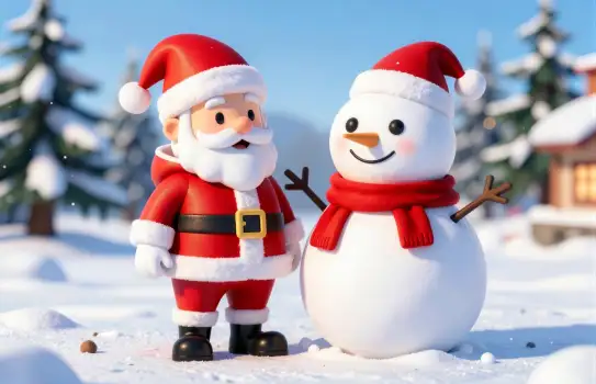 Santa Claus and Snowman in Winter Scene  christmas characters