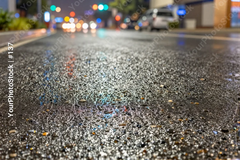 Wet Road at Night in City city street particles