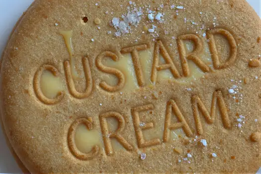 Custard Cream Biscuit Close-Up freshly baked golden-brown