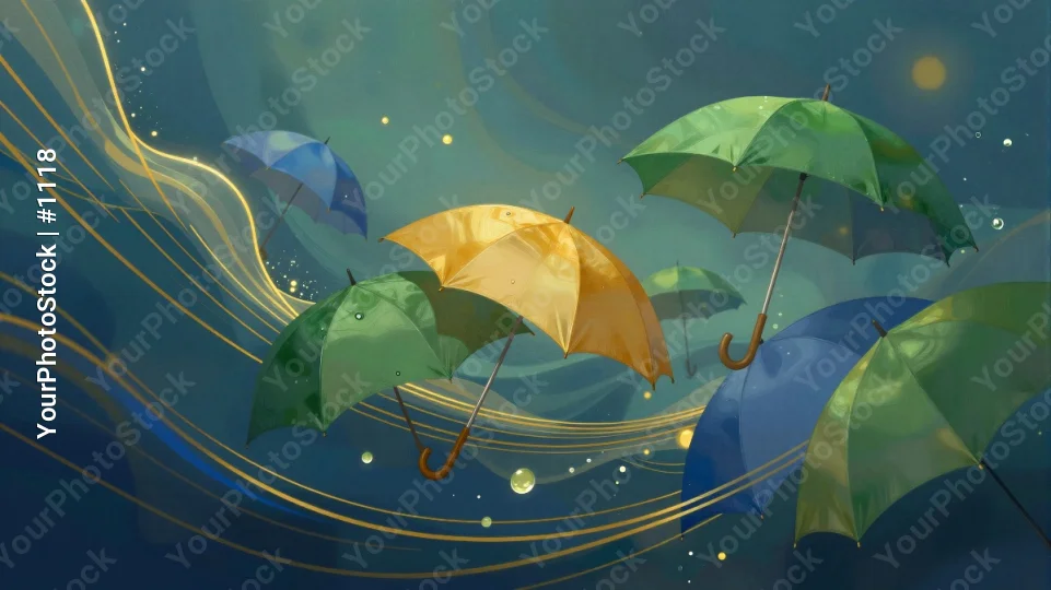 Colorful Umbrellas Flying in Sky peaceful serene