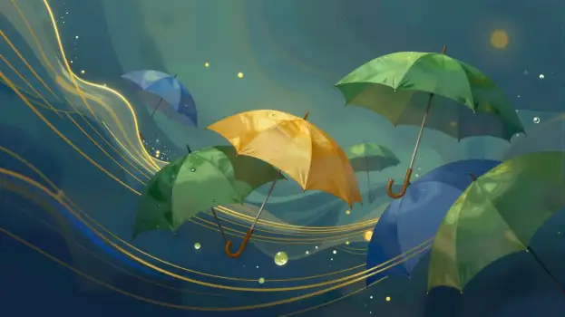 Colorful Umbrellas Flying in Sky peaceful serene