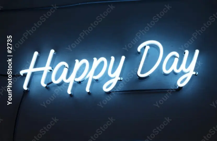 Neon Sign 'Happy Day' Glowing on Dark Background