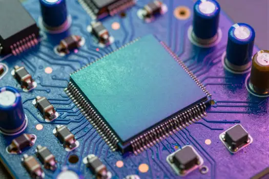 Close-up of printed circuit board (PCB) with electronic components