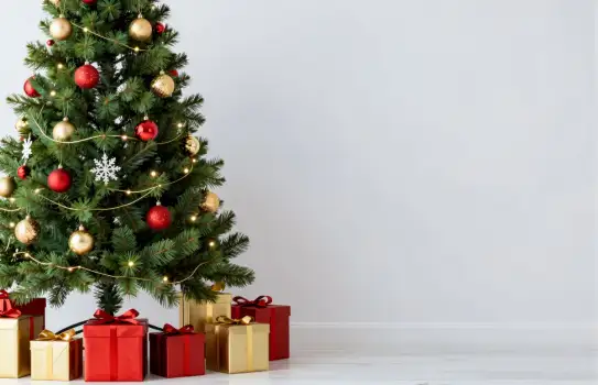 Festive Christmas Tree with Gifts and Holiday Decorations