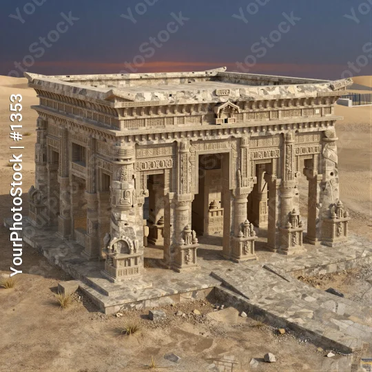 Ancient Temple in Desert stone carvings hieroglyphics