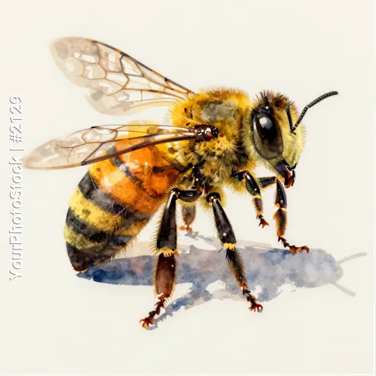 Realistic Watercolor Bee Illustration Facing Right