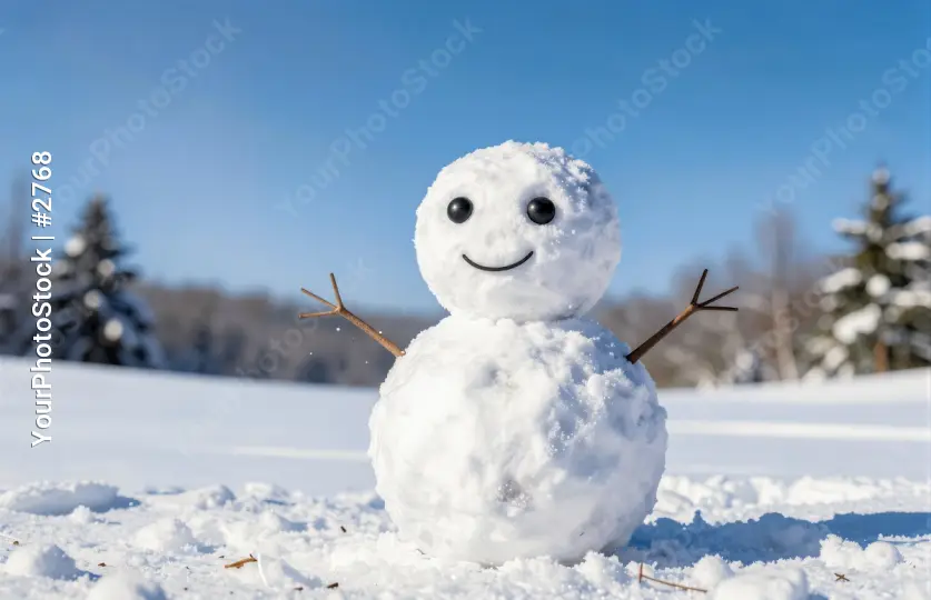 Snowman with Smiley Face in Snowy Landscape christmas character