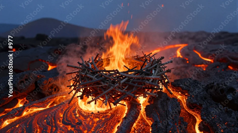 Campfire Burning in Barren Landscape orange flames