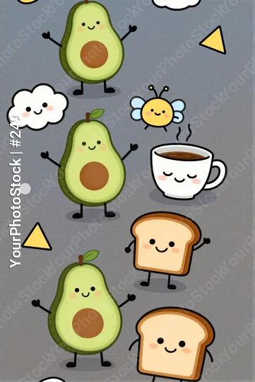 Cartoon Avocados Smiling in Grid Pattern gray illustration