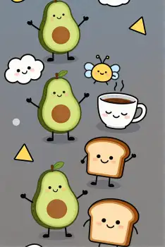 Cartoon Avocados Smiling in Grid Pattern gray illustration