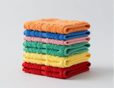 Colorful Folded Towels Stack bright colors textured fabric