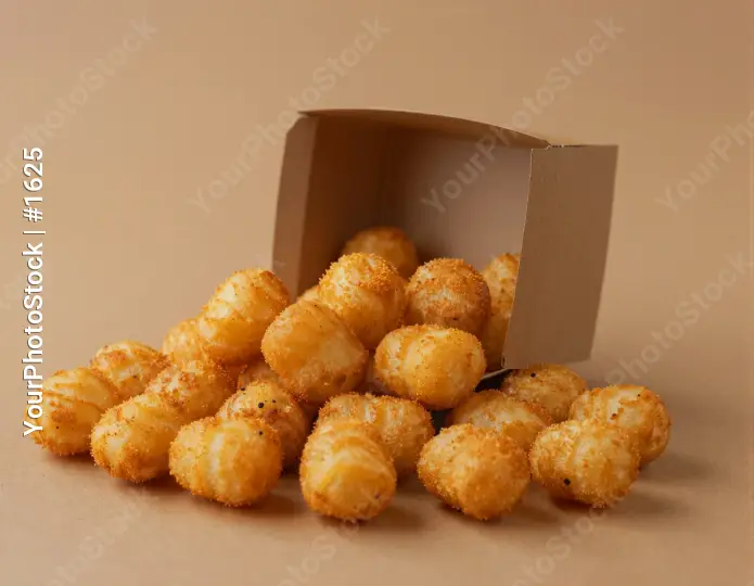 Golden Brown Tater Tots in Open Cardboard Box