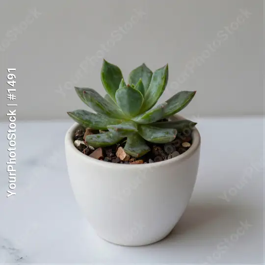 Unique Succulent in White Pot on Marble unique shape