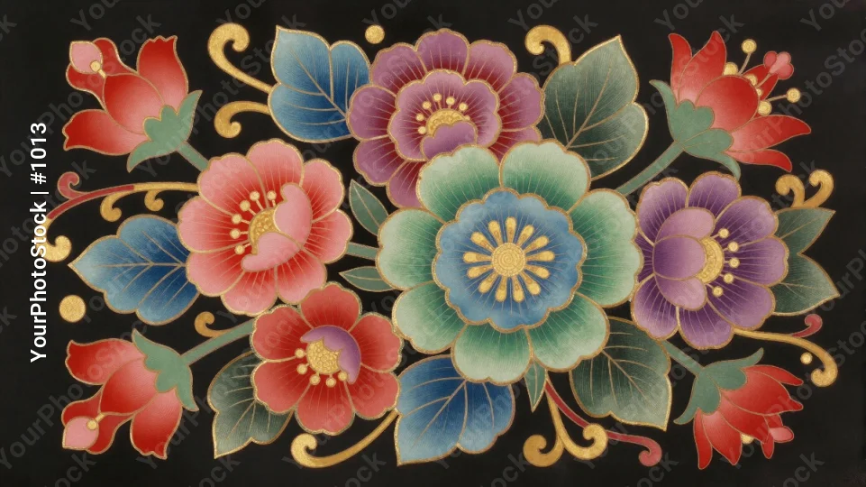 Colorful Floral Design on Black Background flowers