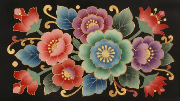 Colorful Floral Design on Black Background flowers
